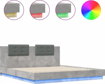 Produktbild von vidaXL Bettgestell mit Kopfteil und LED-Leuchten Betongrau 200x200 cm