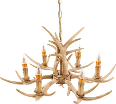 Image de Lustre au design en forme de bois de cerf - Suspension à 6 ampoules - Douille E14 - Résine aspect bois - Ampoules incluses - 220 V CA - Non dimmable - Vert