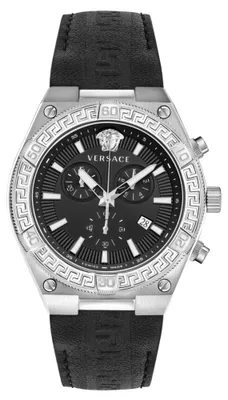 Produktbild von Versace VESO00222 Sporty Greca Chronograph schwarz silber Leder Herren Uhr NEU