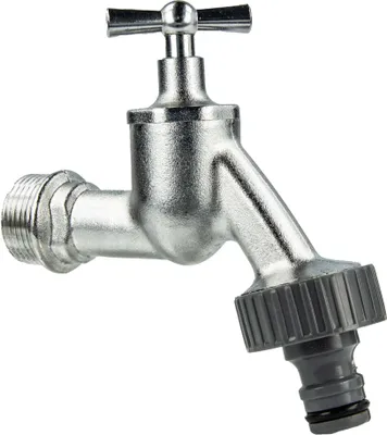 Produktbild von tecuro Auslaufventil 3/4 Zoll, Knebeloberteil, Steckkupplung - Messing mattverchromt