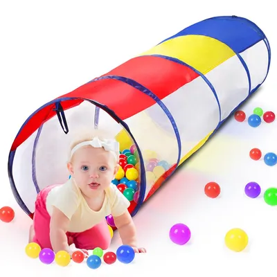 Produktbild von Kindertunnel, 180cm Kinderspieltunnel, Kinderkrabbeltunnel mit atmungsaktivem Netzfenster, Pop-up-Design, mit Tragetasche
