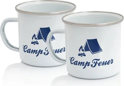 Produktbild von CampFeuer Emaille Tasse (2 Stück) | 350 ml | Emaillebecher für Camping, Outdoor