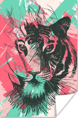 Produktbild von MuchoWow® Poster Tiger - Abstrakt - Rosa 120x180 cm - Kunstposter
