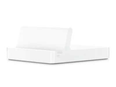 A white Apple iPad 2 Dock is shown against a white background.