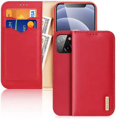 Produktbild von Dux Ducis Hivo Echtleder Flip Wallet mit Kartenfach für Apple iPhone 13, Rot