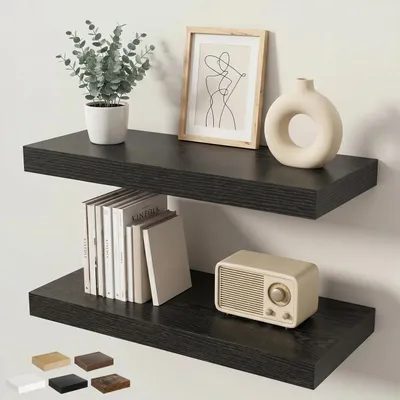 Produktbild von Schweberegal 2er Set 60x23,5x3,8 cm Schwarz Wandregal mit Unsichtbaren Halterungen MDF
