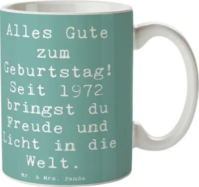 Produktbild von Mr. & Mrs. Panda Tasse Spruch 1972 Geburtstag Freude - Meeresbrise - Geschenk, Kaffeebecher, Becher, statement, herzerwärmende Botschaft, Glückwunsch, Geboren am, Pott