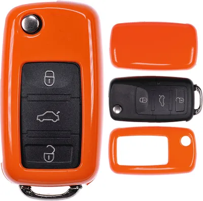 Produktbild von Auto Schlüssel Kunststoff Hülle ABS Plastik Schutz Cover Orange kompatibel mit VW Golf 5 6 Sharan Touran Skoda Octavia Polo Beetle Passat Caddy T5 Tiguan bis 2009 Klappschlüssel
