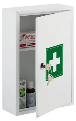 Immagine prodotto di TRANKIELO® - Armadietto per medicinali, con chiusura – 2 scomparti – Dimensioni esterne: 32 x 21,5 x 9,5 cm – Bianco/verde – Per una conservazione sicura