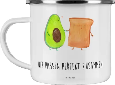 Produktbild von Mr. & Mrs. Panda Pott Avocado Toast - Weiß - Geschenk, Teetasse, Freund, Emaille Tasse, Haferl, Blechtasse, Motivtasse, Liebe, Toastbrot, Hochzeitsgeschenk, Becher
