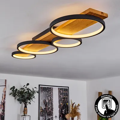 Produktbild von Caces »Caces« dimmbare Deckenlampe aus Metall/Holz in Schwarz/Natur