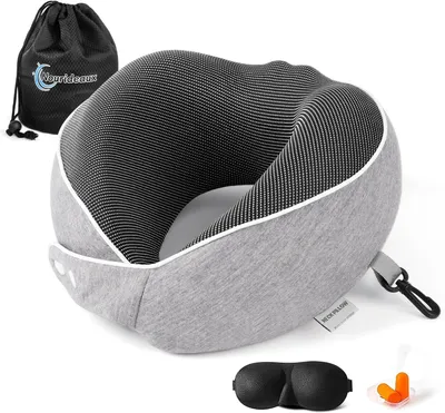 Immagine prodotto di Cuscino da viaggio grigio per il collo, accessorio da viaggio per aereo, cuscino cervicale per dormire, set da viaggio, accessori per auto e viaggio