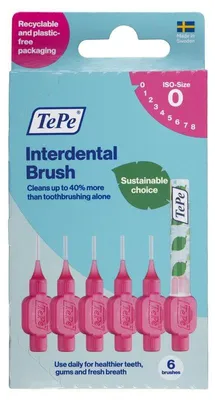 Productafbeelding van TePe Interdentale Ragers Original Roze 0,4mm ISO maat 0 (6 stuks)