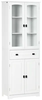 Produktbild von Hoher Küchenschrank mit 4 Türen (2 Glastüren und 1 Schublade), 160 cm hoch, mit weißen Holzregalen