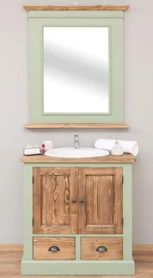 Image de Casa Padrino Ensemble de salle de bain de style rustique vert clair / brun - 1 lavabo & 1 miroir mural - Meubles de salle de bain en bois massif de style rustique