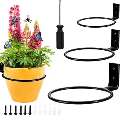 Obrázek produktu pro Sada 3 kusů černých kovových květináčů Ø 10–19 cm s háčky na zeď