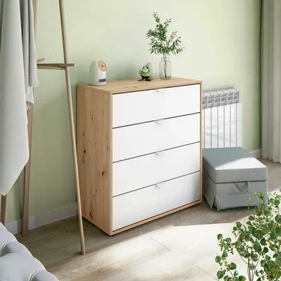 Image de Spinello - Table de chevet, 78x40x86h cm Blanc, 4 Tiroirs