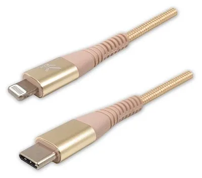 Produktbild von Logo USB kabel (2.0), USB C (M) - Apple Lightning M, 2m, MFi certifikat, 5V/3A, złoty, box, oplot nylonowy, aluminiowa osłona złąc