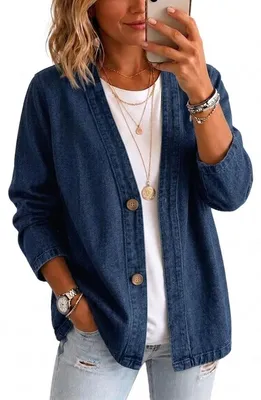 Immagine prodotto di Giacca in denim casual da donna con scollo a V