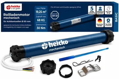 Produktbild von heicko Basic Rollladenmotor 30 Nm SW60 Rohrmotor, 68 kg Zugkraft, 19,25 m², ohne Funk, KI-generiertes Bild