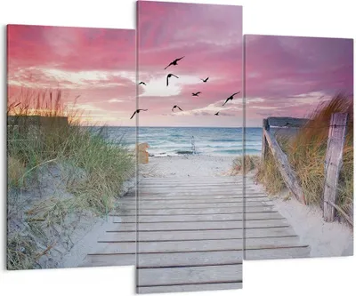 Produktbild von Bild auf Leinwand - Leinwandbild - 3 Teile - Strand Sand Vögel - 130x100cm - Wand Bild - Wanddeko - Wandbilder - Leinwanddruck - Bilder - Wanddekoration - Leinwand bilder - Wandbild - CB130x100-4994