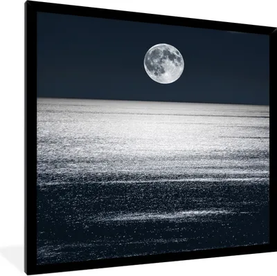Produktbild von MuchoWow® Gerahmtes Poster Meer - Mond - Wasser 40x40 cm - Poster mit Schwarzem Bilderrahmen Wandposter Rahmen Foto Bilder - Mit Rahmen - Wanddekoration Schlafzimmer