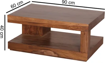 Obrázek produktu pro Konferenční stolek FineBuy z masivního dřeva sheesham, 90 cm, designový stolek do obývacího pokoje, tmavě hnědý, ve venkovském stylu, odkládací stolek