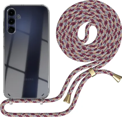 Produktbild von EAZY CASE Handykette kompatibel mit Samsung Galaxy A15, Handyhülle mit Umhängeband, Handykordel, Schutzhülle Clear, Band in Rot