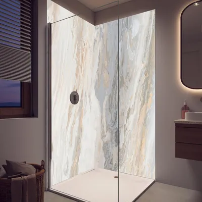 Produktbild von Duschrückwand - Wandverkleidung für Dusche aus Acryl 0,3 cm - 90 x 200 cm - Beiger matter Marmor