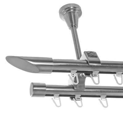 Produktbild von Innenlauf Edelstahl Look Gardinenschiene Gardinenstange 20mm Deckenträger 2-läufig mit Schräge D61 E32E30 II