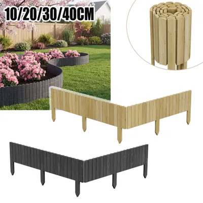 Image de UISEBRT Bordure de jardin en bois de pin, 30 cm de hauteur, couleur naturelle, clôture de jardin flexible avec fil métallique, longueur 200 cm, pour délimiter les jardins et les parterres