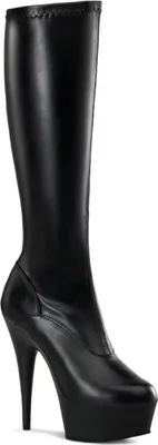 Immagine prodotto di DELIGHT-2000 eleganti stivali al ginocchio Pleaser con tacco alto elasticizzati in Pelle finta nera