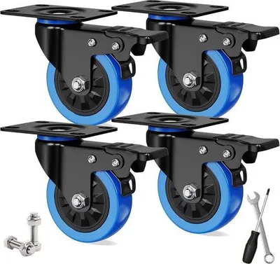 Produktbild von Famanu Möbelrollen 4 Stück - 75 mm mit Bremsen - 360 Grad drehbar - Tragfähigkeit bis 480 kg