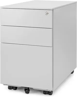 Produktbild von Rollcontainer grau - abschließbarer Bürocontainer für Schreibtisch 60x39x52 cm (HxBxT) - Büro Container mit 3 Schubladen - Schreibtischcontainer abschließbar