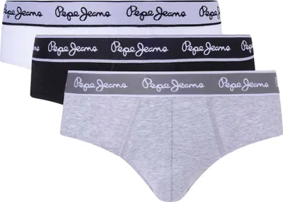 Image de Pepe Jeans Homme Slip, Lot de 3 - sous-vêtements, coton, logo à la taille, uni gris clair/noir/blanc XL