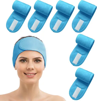 Produktbild von Make-up Haarbanden 6 Stücke, blau, verstellbarer Verschluss, Mikrofaser, für Kosmetik