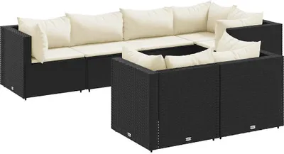 Immagine prodotto di vidaXL set salotto da giardino 7 pezzi con cuscini in polirattan nero