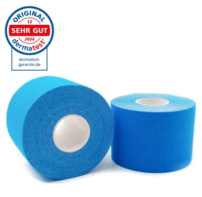Productafbeelding van axion® kinesiotape, 5 cm x 5 m - 2 rollen - Waterdichte tape in blauw, fysiologische tape, kinesiotape