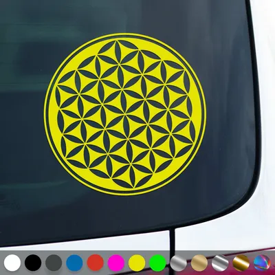Produktbild von PantherPixel Blume des Lebens Aufkleber Yoga Mandala Lebensblume Sticker Auto Geschenkidee Farbe Neon-Gelb