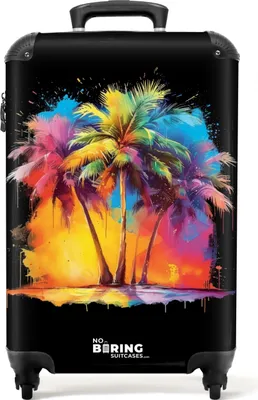 Produktbild von NoBoringSuitcases.com Hartschalen Handgepäck Koffer 55x35x20 cm, 36L, Sommerliche Graffiti: Palme, Reisekoffer mit 4 Rollen