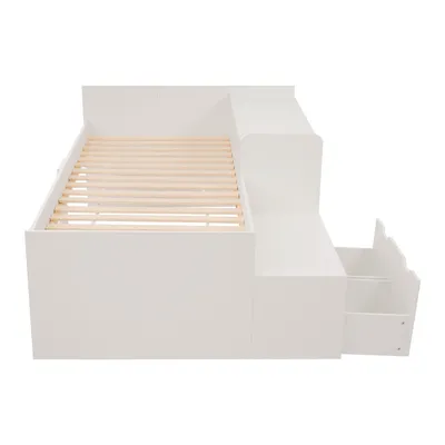 Produktbild von Flieks Kinderbett Hochbett 90x200cm mit Schreibtisch, Etagenbett mit 2 Schubladen, Holzbett Einzelbett mit Lattenrost, Stauraumbett Weiß