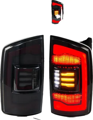Zdjęcie produktu dla Zestaw tylnych świateł, tworzywo ABS, 5 śrub, kompatybilny z modelami Dodge Ram 1500, 2500 i 3500 (2002–2005), sekwencyjne kierunkowskazy, certyfikat DOT