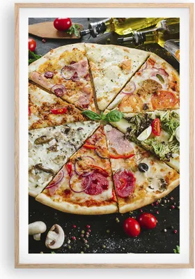 Produktbild von Gerahmtes Poster - Rahmen in heller Eiche - Pizza Käse Tomaten - 61x91,5 cm - Wand Bild - Wanddeko - Wandbilder - Wandposter - Bilderrahmen - Bilder - Kunstdruck - Wandbild - P2NPA61x91-4118