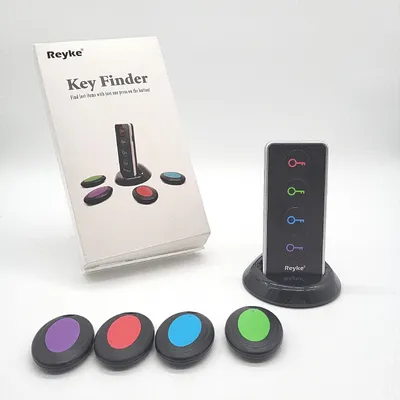 Image de Key Finder, Reyke Remote Finder Localisateur d'objets sans fil RF avec lampe torche LED pour clés, portefeuille, téléphone et suivi d'animaux domestiques (émetteur RF, 4 récepteurs)