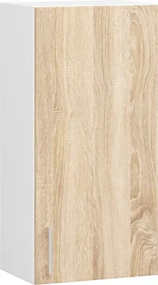 A close-up view of a cabinet door with a wood grain texture and a white side panel.