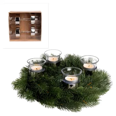 Produktbild von 4-teiliges Set Teelichtgläser mit Metallstab für Gestecke H 9,8 cm - Teelichthalter für Adventskranz