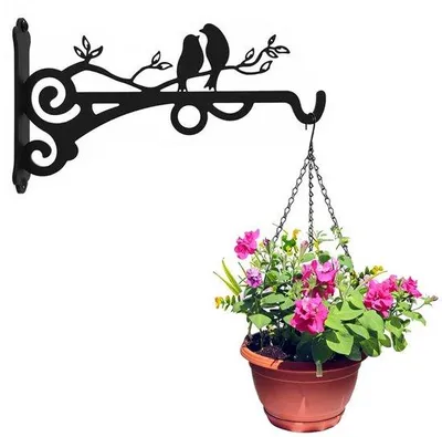 Produktbild von Schwarze Metall-Blumenhalter Wandhalter Windgong Wandhaken Blumenkörbe Lämpchen Windbälle Hängekörbchen Blumenkasten Wandbefestigung Landhausstil