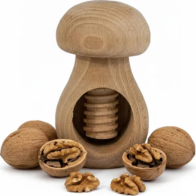 Produktbild von Holz-Nussknacker Fliegenpilz Roh, Decoupage, Buchenholz, Handgefertigt, Dekorativ