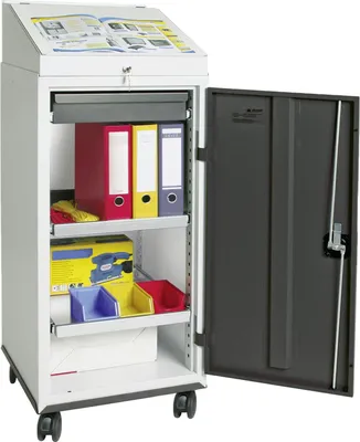 Image de Stumpf Pupitre armoire série 3000 mobile gris clair / gris anthracite + 1 pupitre + 1 tiroir + 2 étagères coulissantes + support à roulettes - 3091171