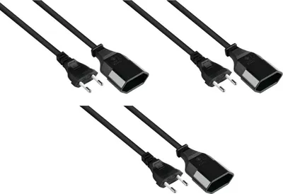 Immagine prodotto di Prolunga con spina Euro tipo C e presa, 5 m, set da 3 pezzi, nera